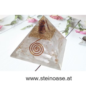 Orgonit Pyramide: Selenit & Amethyst-Kristall & Spirale